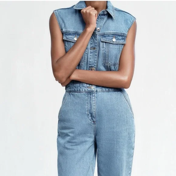 Zara Pants Jumpsuits Zara Z975 Balloon Leg Denim Jumpsuit